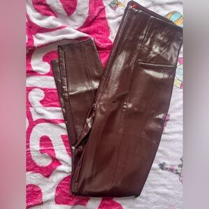 🦊 Spanx Glossy Brown Faux Leather Pants - Large - NWOT